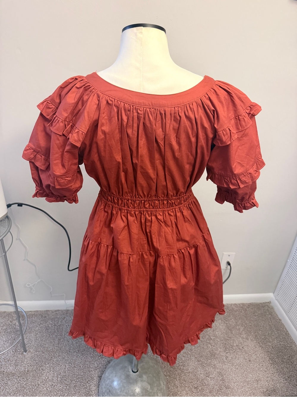 En Saison Rust Cotton Puff Sleeve Cottagecore Mini Dress Size Small - Picture 5 of 8